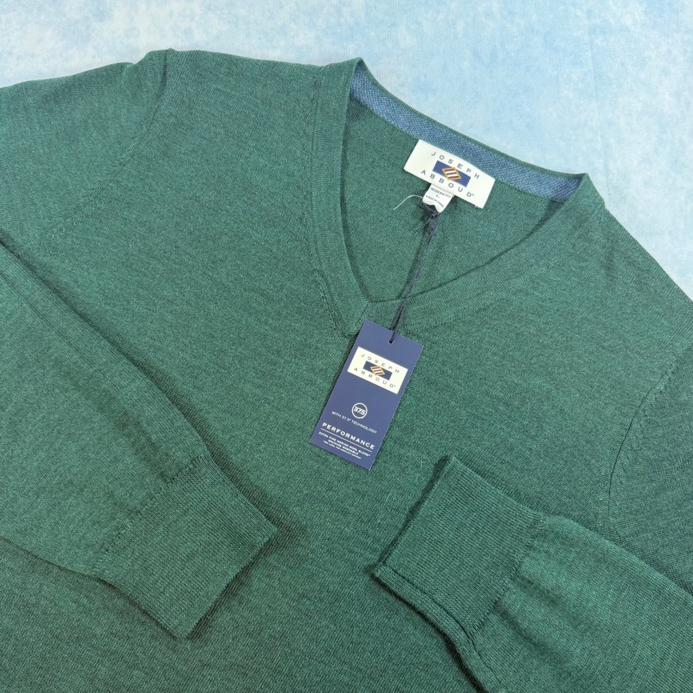 Joseph Abboud V-Neck Sweater Mens L Green NEW Merino Wool Performance 37.5 Tech